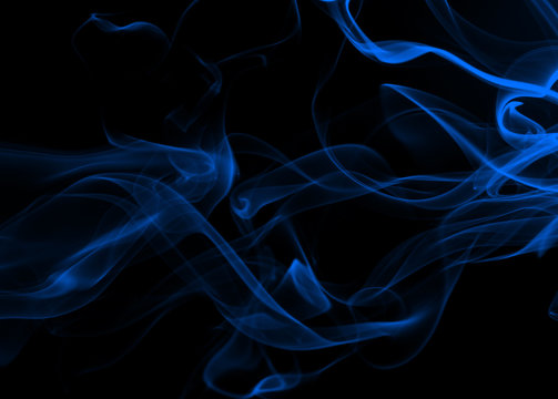 Blue smoke abstract on black background and darkness concept