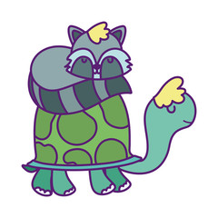 baby shower cute turtle and sleeping raccoon cartoon
