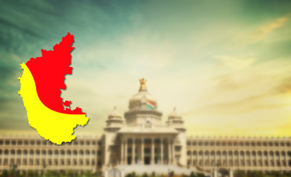 Karnataka Map With Flag Karnataka Map With Flag And Vidhana Soudha In Background Stock Photo |  Adobe Stock