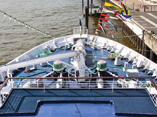 Classic cruise ship liner in port