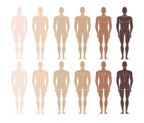 Vector naked mannequin man. Standing man front back side.