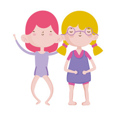 cute little girls happy friends cartoon characters