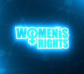 Female sign icon in womens rights text. Silhouette of woman head. 3D rendering