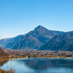 View of Lake Idro from the mountains of Bagolino, a village famous for 