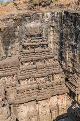 Carved Kailasa Temple in Ellora, Maharasthra state, India