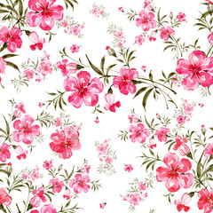 Watercolor seamless pattern of delicate flowers.