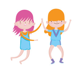 cute little girls holding hands friends cartoon characters