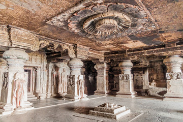 Interior of Indra Sabha Jain cave in Ellora, Maharasthra state, India