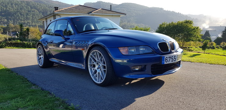 Navia, Asturias / Spain: August 22, 2019: Classic Sports Vehicle Restored By Collector (now In Perfect Condition). BMW Z3 COUPÉ. Works: Body Polishing, Ceramic Coating And Full Detailed.