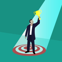 Best seller and the champion cup. Winner. Successful businessman. Vector illustration