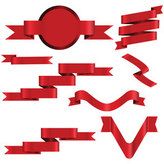 RED Ribbon Set In Isolated For Celebration And Winner Award Banner White Background, Vector Illustration