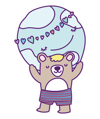 baby shower cute bear with short pants with world hearts cartoon
