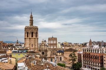 Fototapeta na wymiar View on squares, buildings, streets of Valencia in Spain.