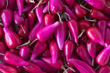 Full Frame Shot Of Pink  Acid Pitigüey Fruit Background. Tropical Fruit
