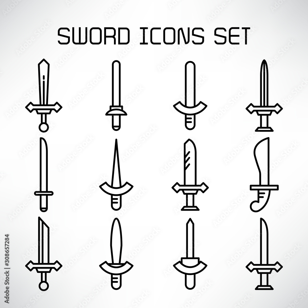 Wall mural sword and rapier icons set line design