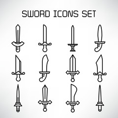 sword and rapier icons set line design
