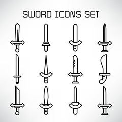 sword and rapier icons set line design