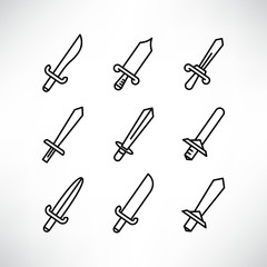 sword icons set line design