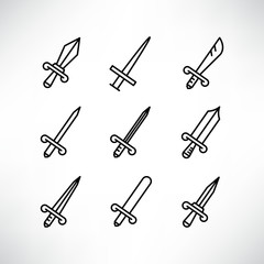 sword icons set line design