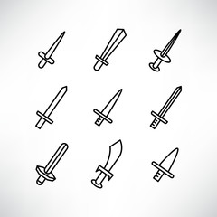 sword icons set line design