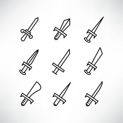 sword icons set line design