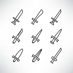 sword icons set line design