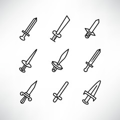sword icons set line design