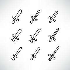 sword icons set line design