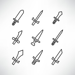 sword icons set line design