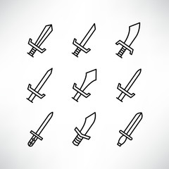 sword icons set line design