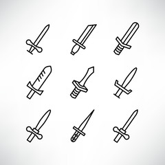 sword icons set line design