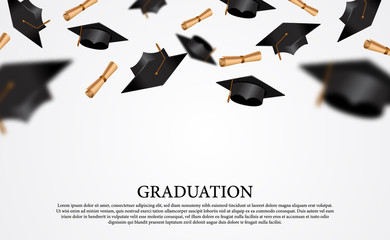 3D graduation caps with paper certificate o the air for graduates ceremony