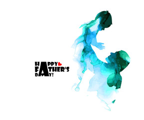 Colorful silhouette of dad and son. Happy father's day. Mixed media. Vector illustration