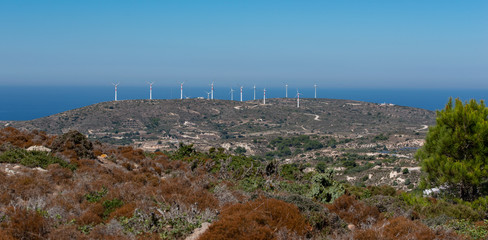 Windkraftanlagen Onshore an der Südküste auf der Insel Kos Griechenland