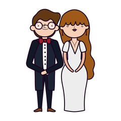 wedding couple, bride and groom in elegant suits cartoon
