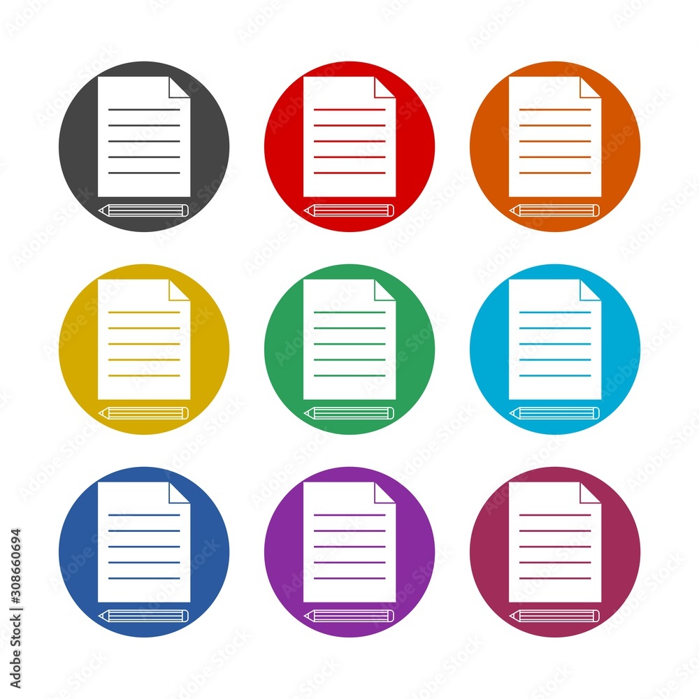 Poster document edit color icon set isolated on white background