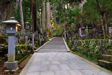 Koyasan, Japan - November 20, 2019: View from Okunoin Cemetery in Koyasan, Japan