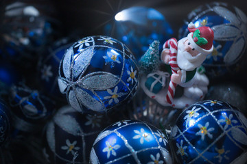 christmas balls on blue background