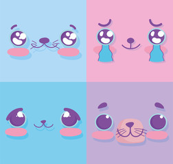 emojis kawaii cartoon expression faces set