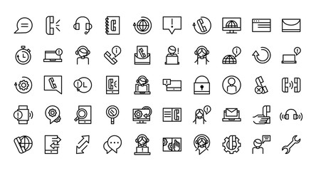 call center service business icons collection line