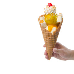 ice creams scoop with cone on background new.