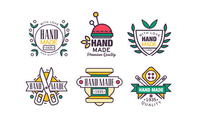 Naklejka premium Hand Made Needlework Badge and Logo Vector Set