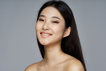 beautiful woman bare shoulders clean skin