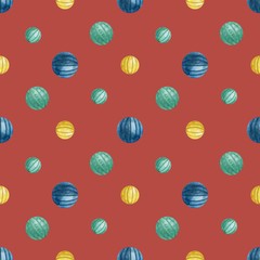 Seamless pattern with watercolor Christmas tree toys. Christmas theme and Christmas theme. For packaging, postcards, cloth, tableware, etc.