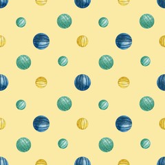 Seamless pattern with watercolor Christmas tree toys. Christmas theme and Christmas theme. For packaging, postcards, cloth, tableware, etc.