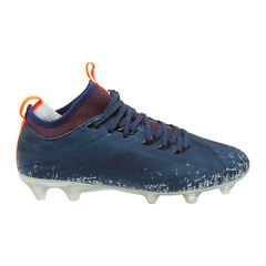 blue sports soccer shoe with spikes, on a white background, sports shoes