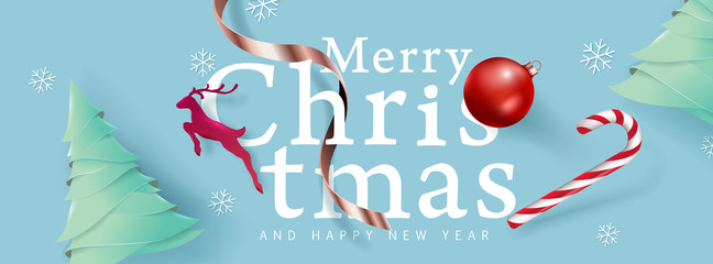 Christmas holidays composition on pastel cyan background.Vector illustration.