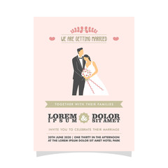 Wedding invitation with couple flat vector charachter. modern design flat vector for marriage. graphic illustration. married concept. Groom and bride card template.