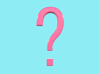 3d rendering cartoon style question mark blue background