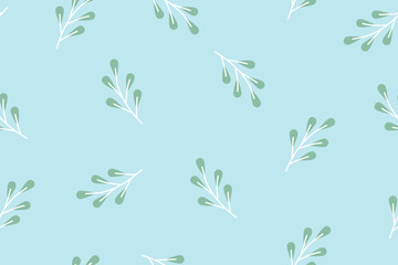 Fototapeta na wymiar Seamless pattern of cute leaves on light blue background